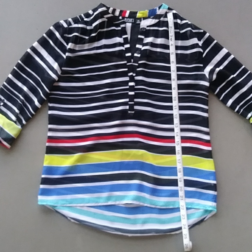 a.n.a sheer roll tab sleeve striped blouse - Picture 6 of 7